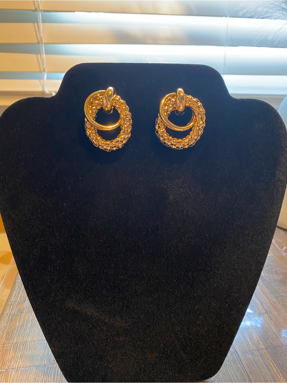 Gold Plated Double Hoop Textured Stud Earrings - Women Jewelry